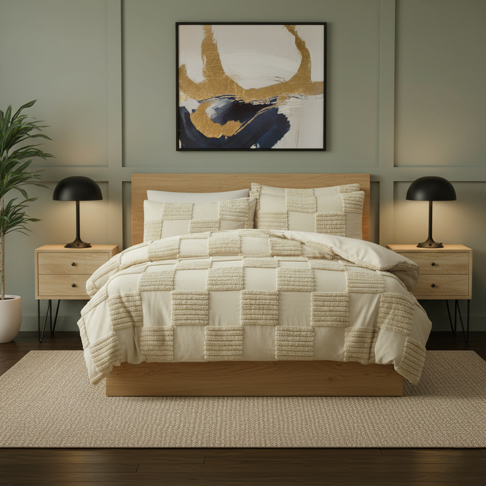 سرویس خواب ست روتختی راحتی شنل دوزی چک هندسی Eden Tufted